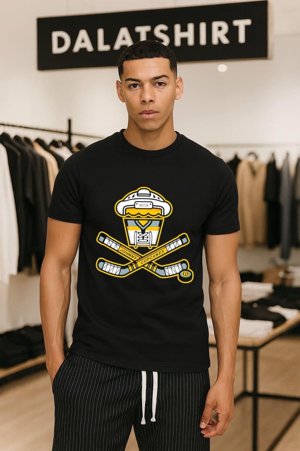 Boston Johnny Cupcakes Hockey Jersey Cross Sticks Puck Logo shirt