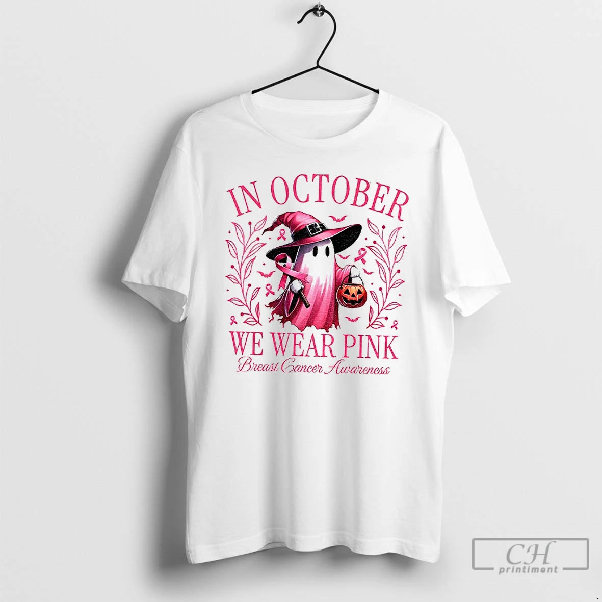 Breast Cancer Awareness Pink Ghost In October We Wear Pink T Shirts