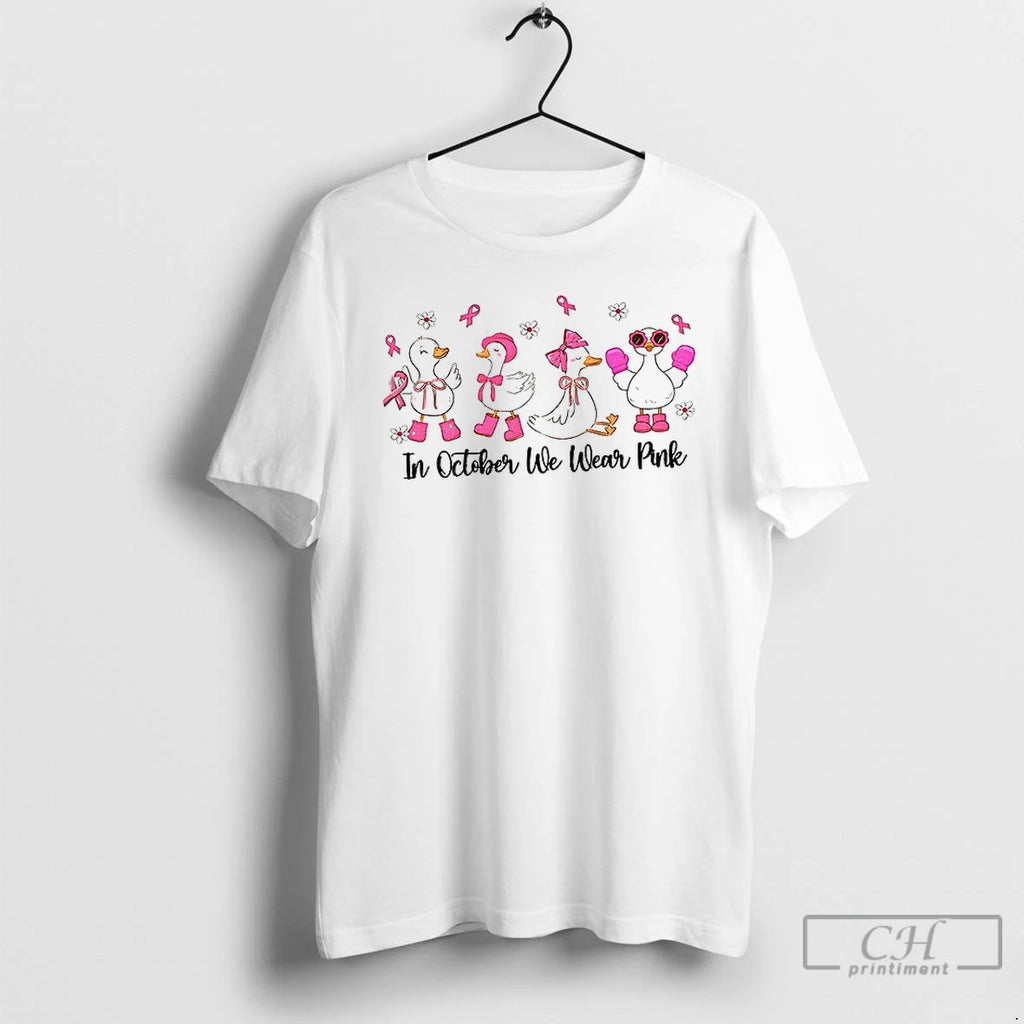 Breast Cancer Goose Pink Coquette Bow In October We Wear Pink T Shirts