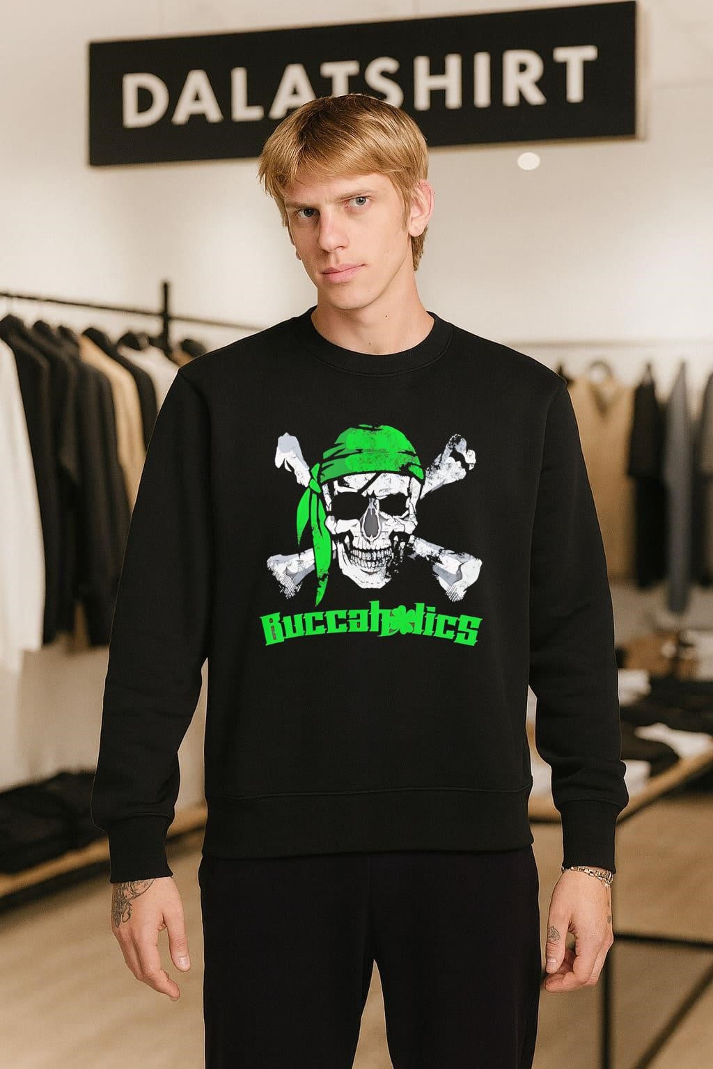 Buccaholics Green Pirate Skull shirt