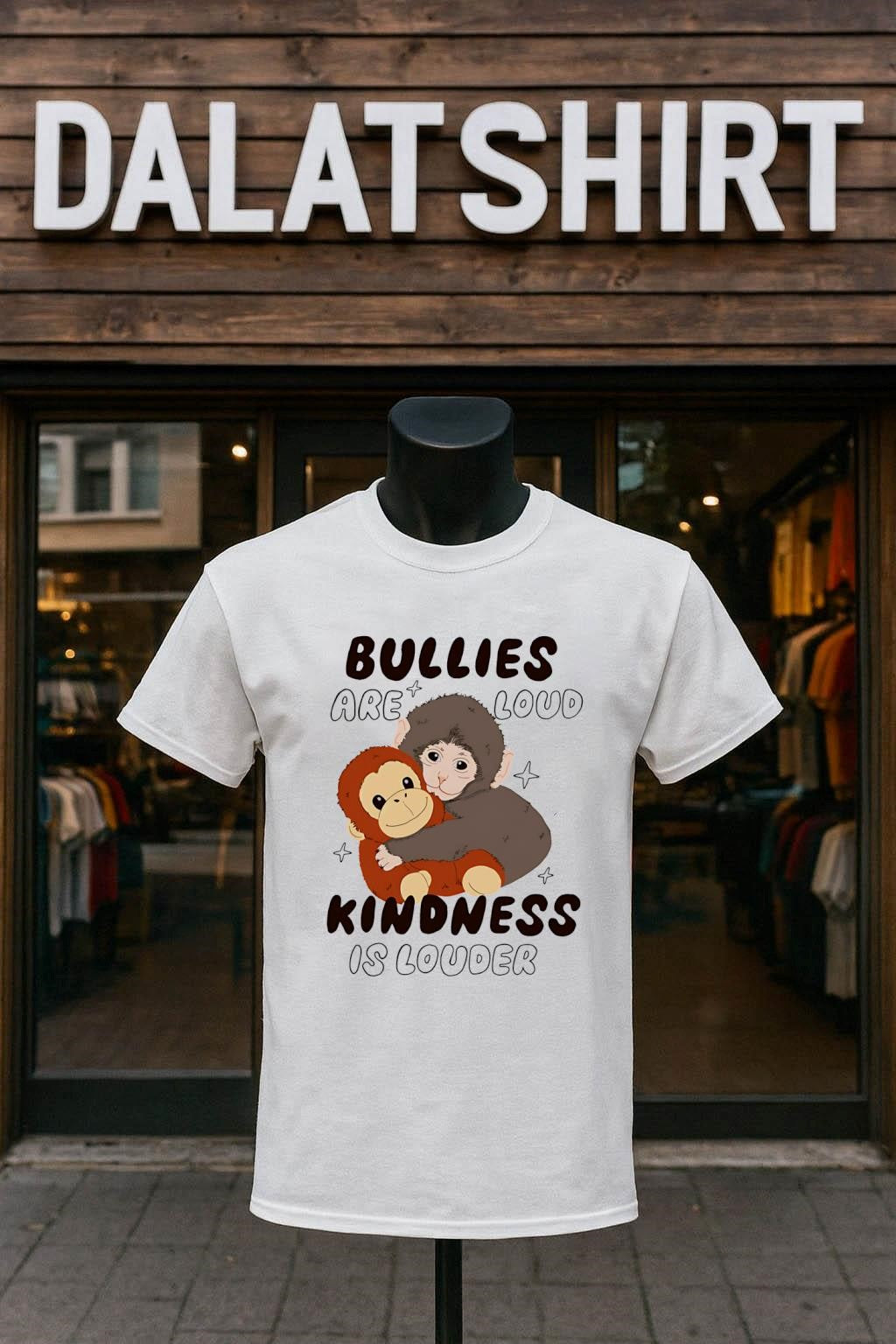 Bullies Are Loud Kindness Is Louder Monkey Hug shirt