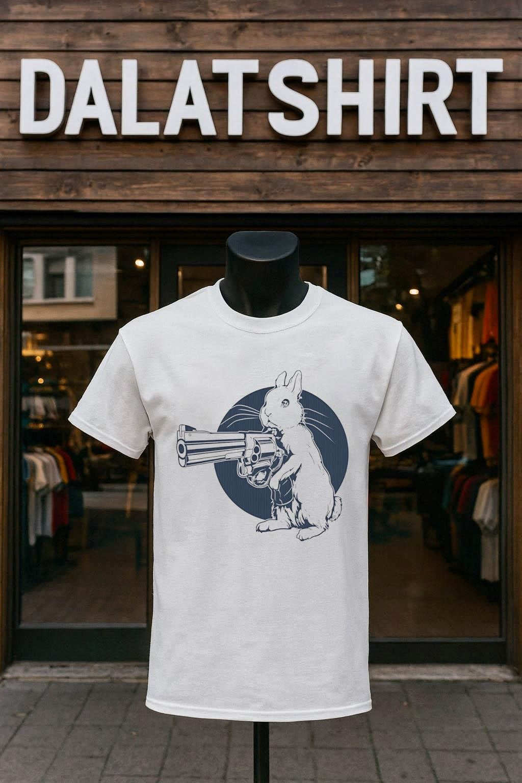 Bunny Holding Giant Revolver Pistol Cute shirt