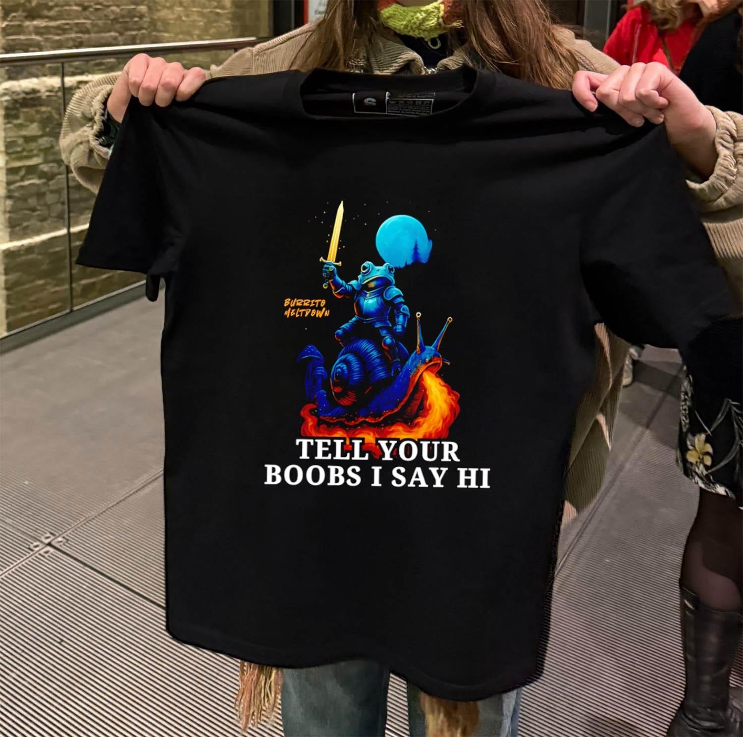 Burrito Meltdown Frog Knight Riding Fire Breathing Snail shirt
