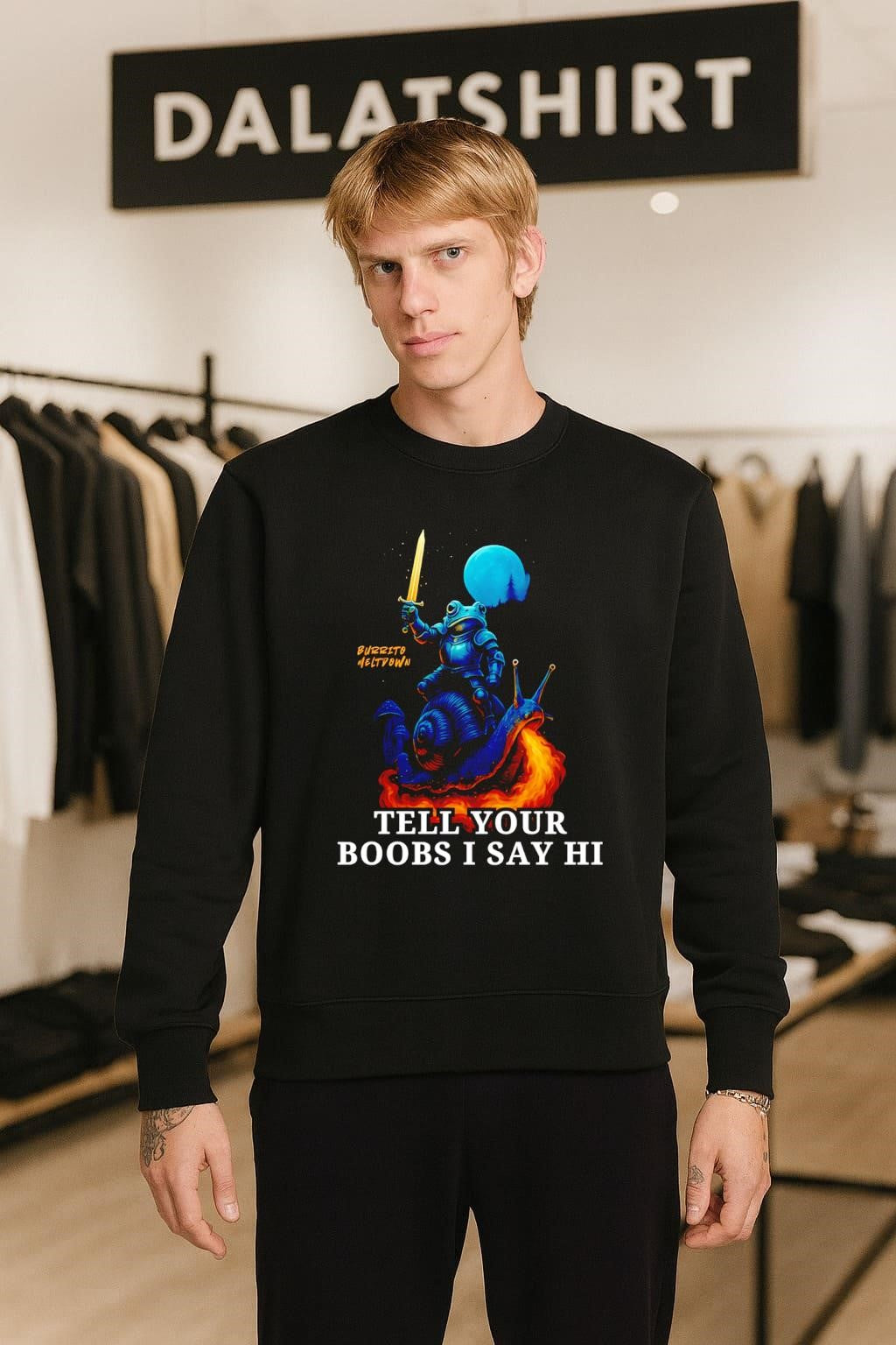 Burrito Meltdown Frog Knight Riding Fire Breathing Snail shirt