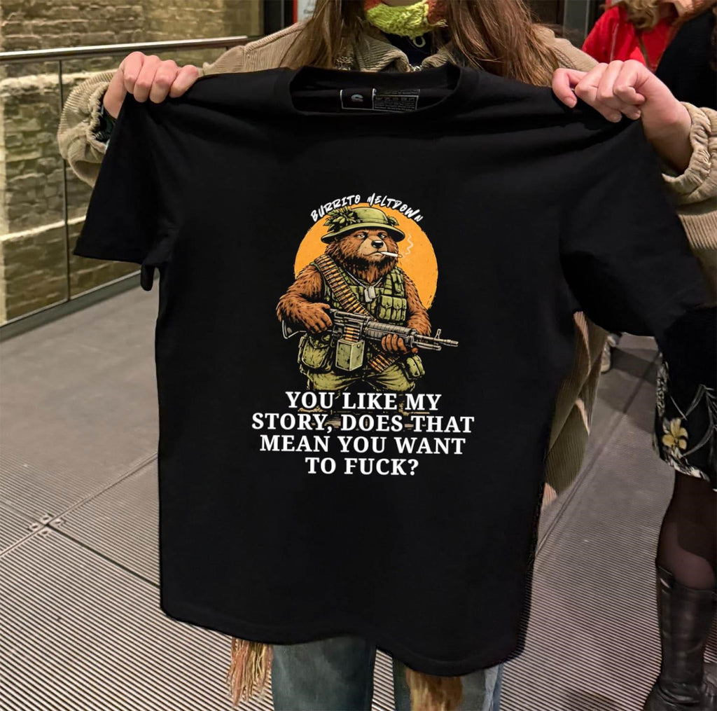 Burrito Meltdown Smoking Bear Soldier Machine Gun shirt