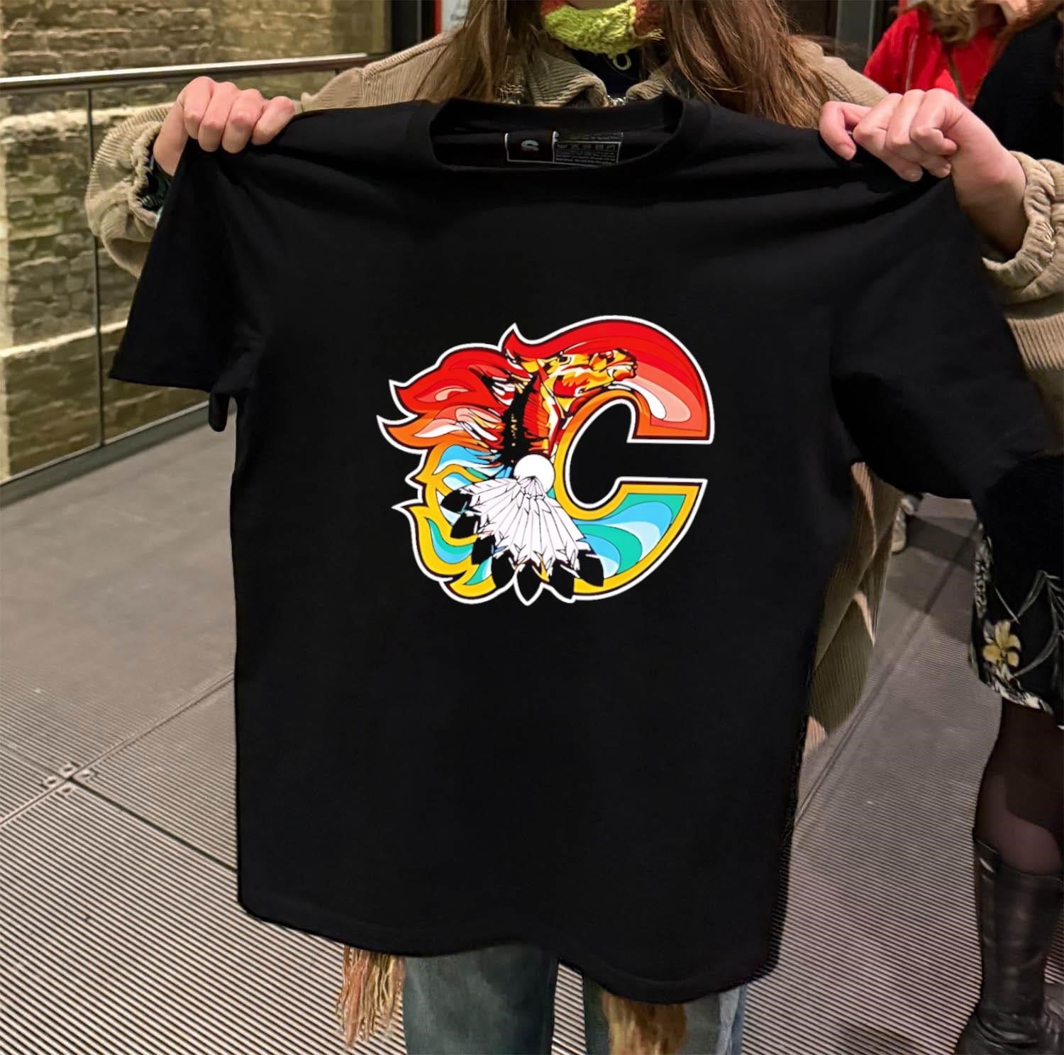 Calgary Flames Logo Indigenous Heritage Native Feather shirt