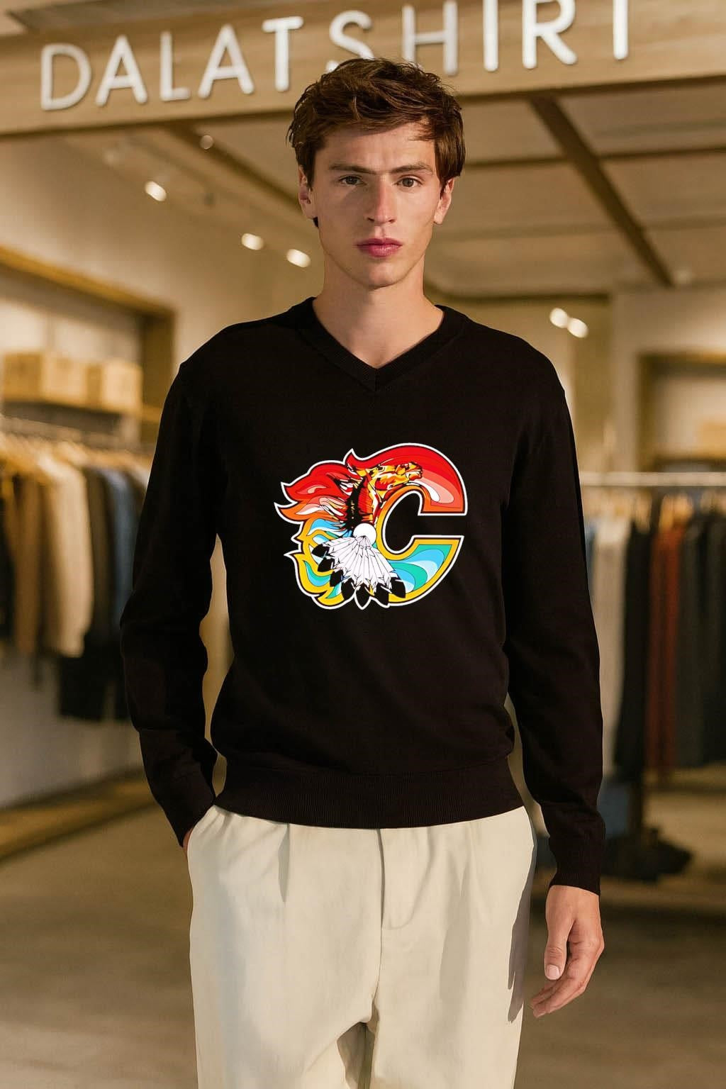 Calgary Flames Logo Indigenous Heritage Native Feather shirt