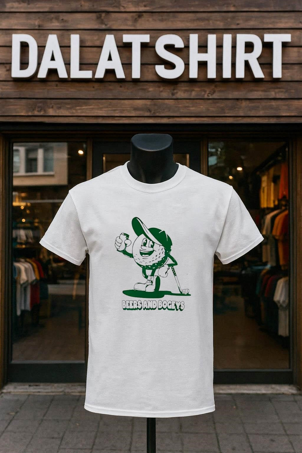 Captain Cocktail Beers and Bogeys cartoon golf ball character shirt