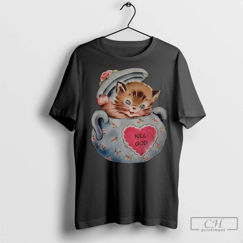 Cat In Teapot Kill God Vintage T Shirts