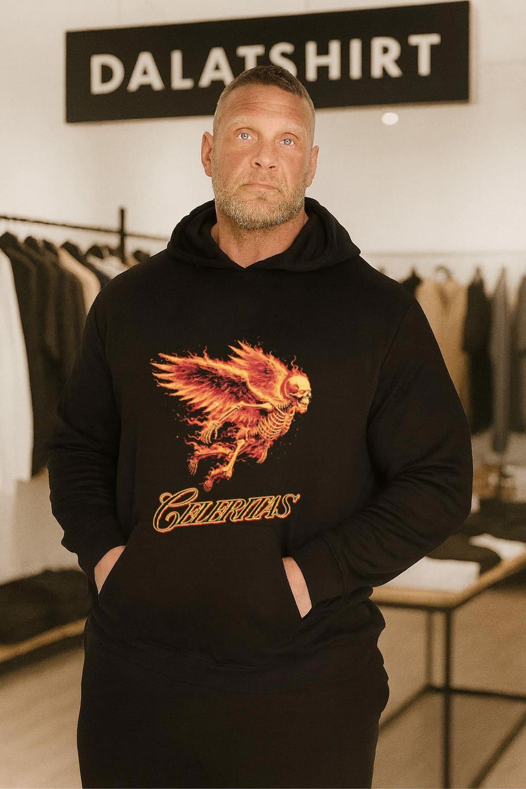 Celeritas Est 2026 Flaming Angel Skeleton Wings Speed Graphic shirt