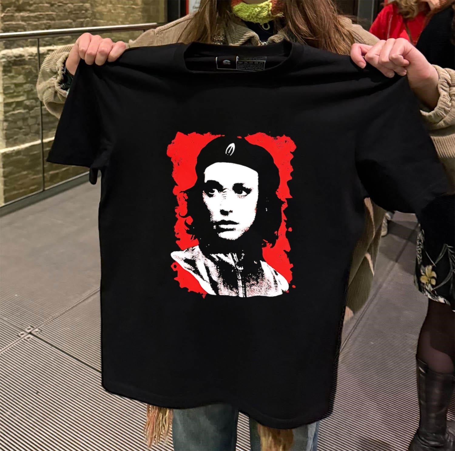 Che Guevara Style Portrait with Red Grunge Background shirt