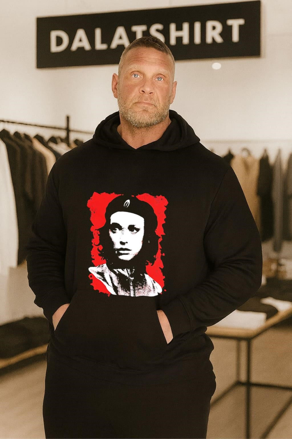Che Guevara Style Portrait with Red Grunge Background shirt
