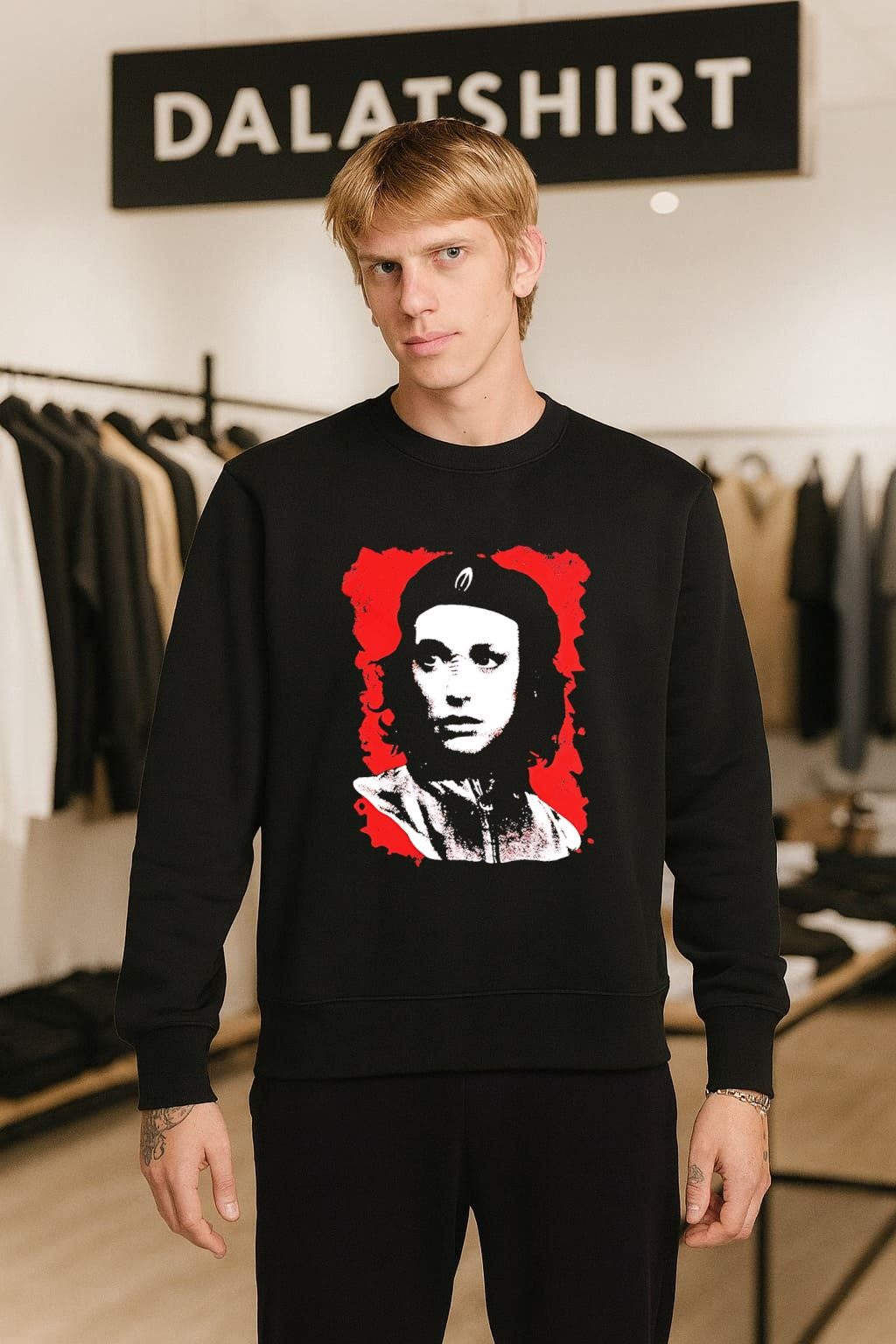 Che Guevara Style Portrait with Red Grunge Background shirt