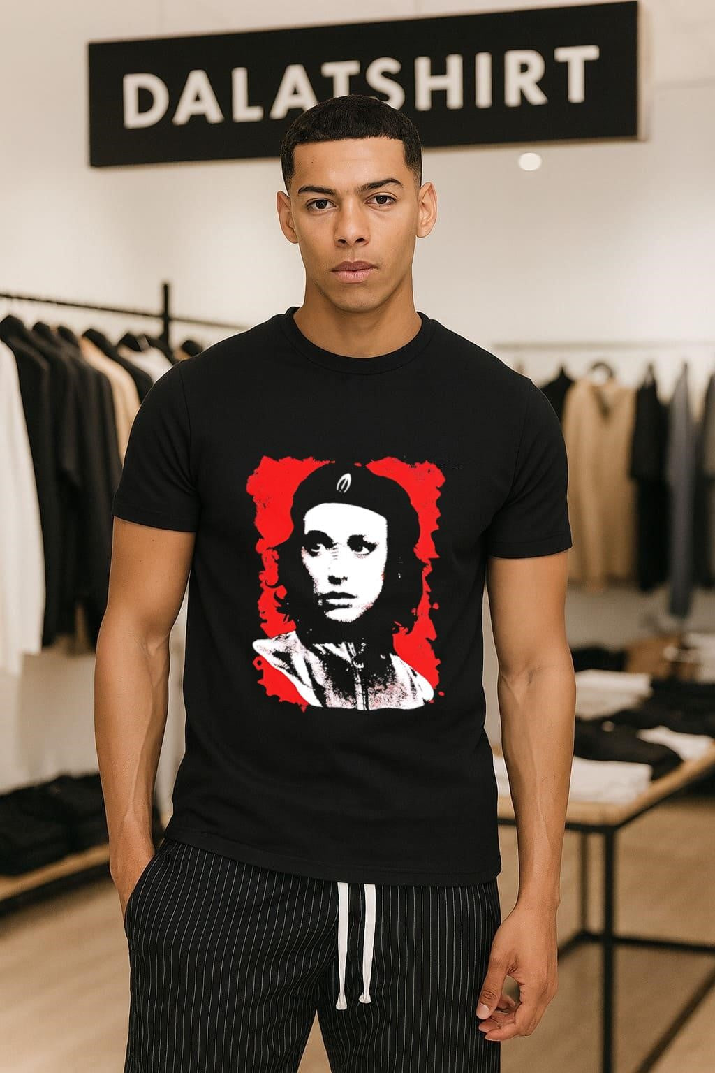 Che Guevara Style Portrait with Red Grunge Background shirt