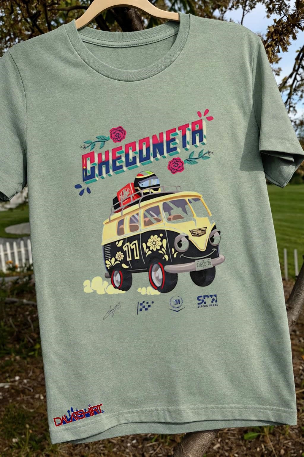 Checoneta Sergio Perez Number 11 Flower Bus Graphic shirt