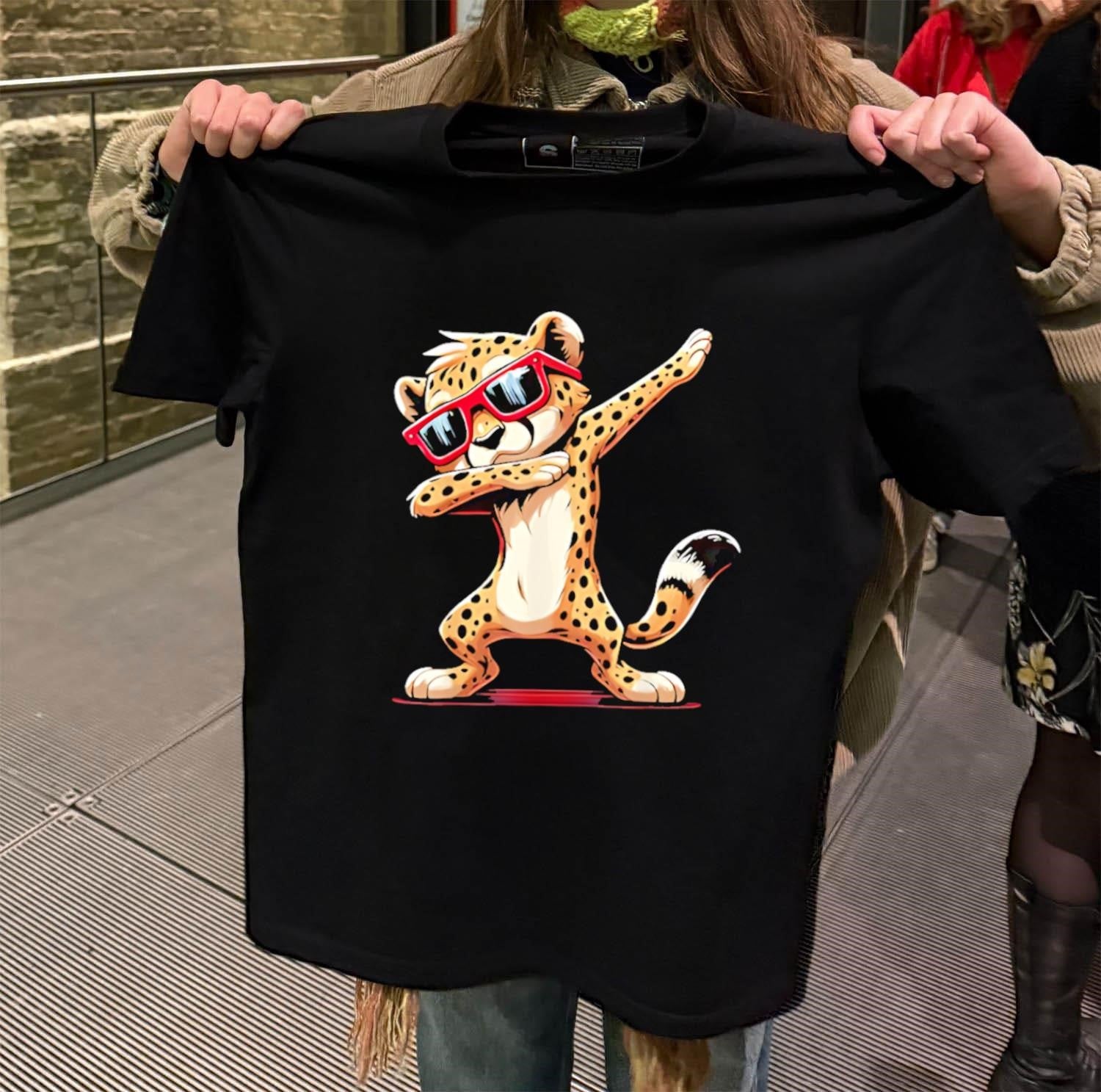 Cheetah Dabbing wearing Red Sunglasses Cool Animal shirt