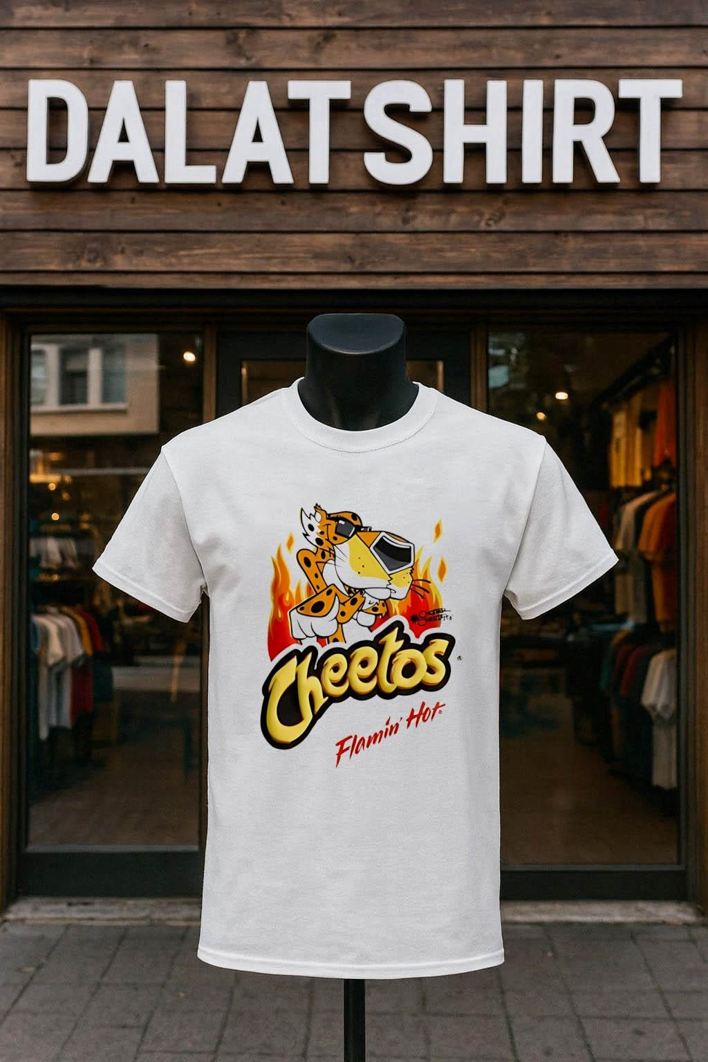 Cheetos Chester Cheetah Flamin’ Hot Fire graphic shirt
