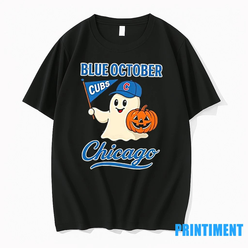 Chicago Cubs Blue October Ghost Pumpkin Halloween Tshirts Sweater