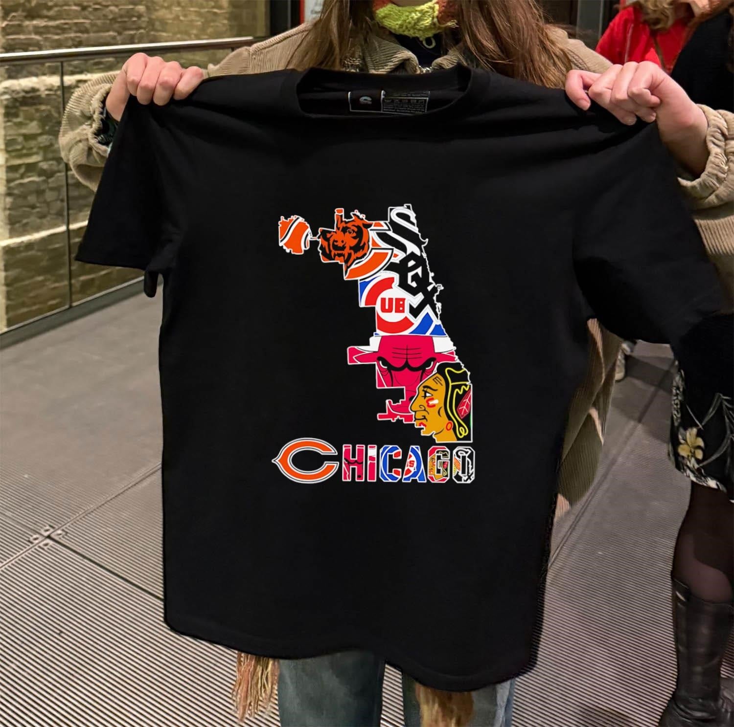 Chicago Sports Teams Logo Mashup City Map Silhouette Graphic shirt