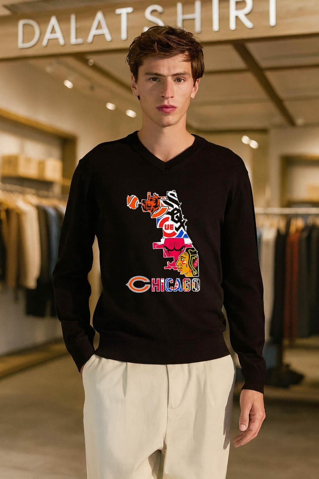 Chicago Sports Teams Logo Mashup City Map Silhouette Graphic shirt