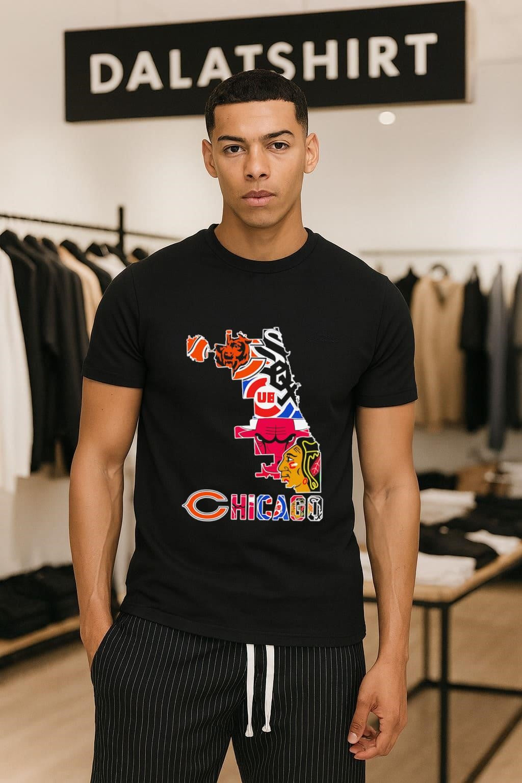 Chicago Sports Teams Logo Mashup City Map Silhouette Graphic shirt