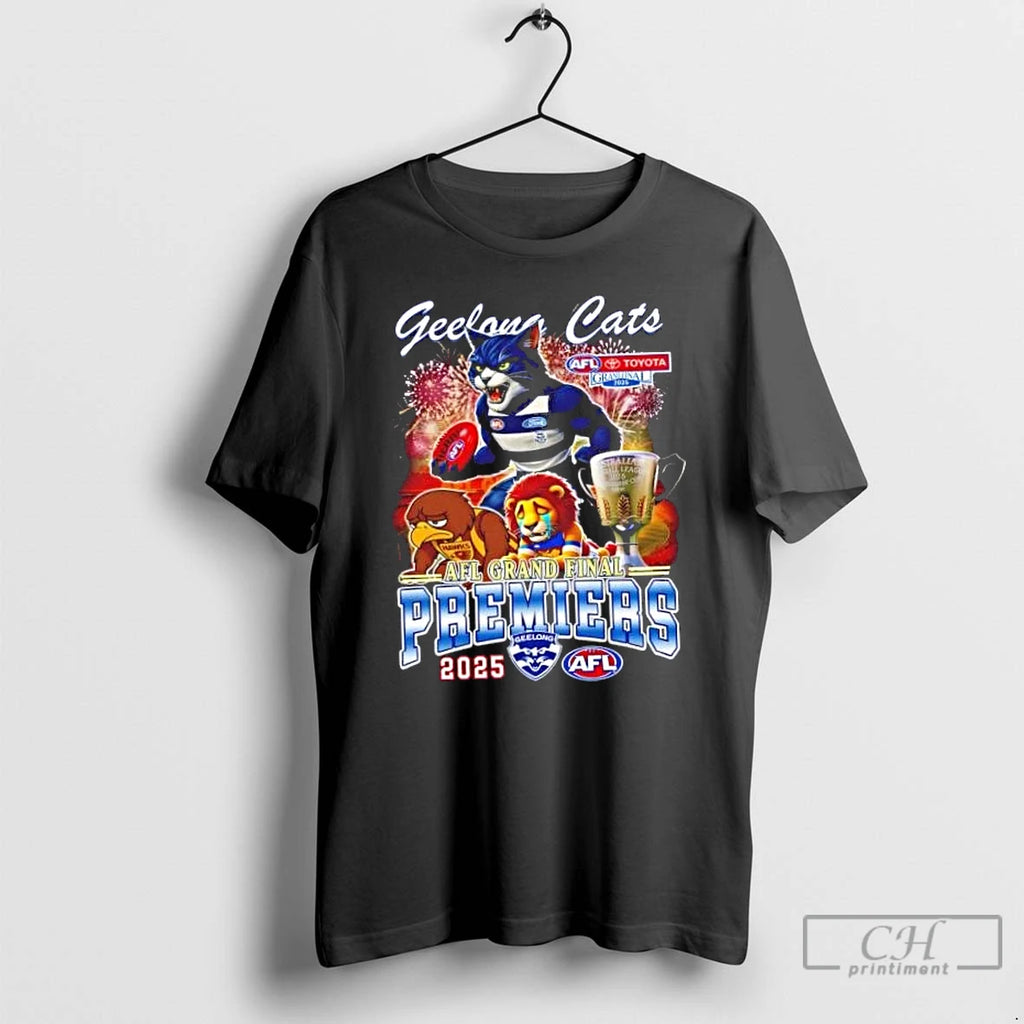 Classic 2025 Afl Grand Final Premiers Geelong Cats Mascots T Shirts Hoodie Longsleeve