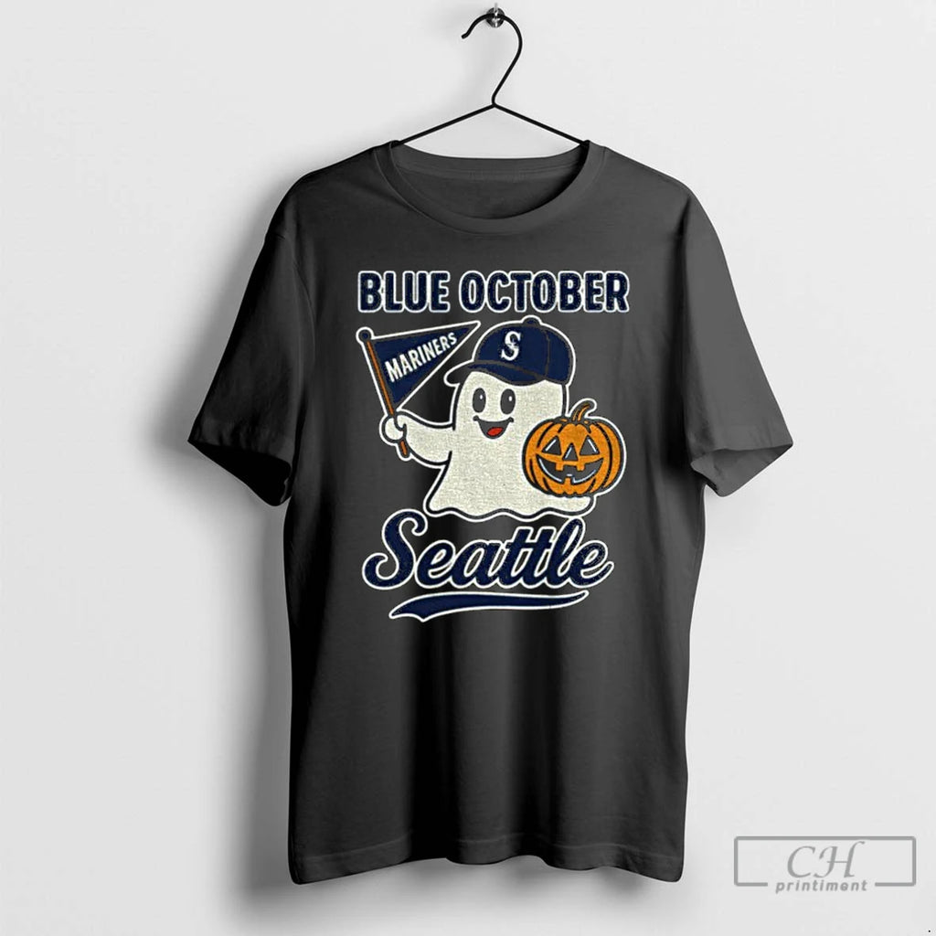 Classic Blue October Seattle Mariners Halloween Ghost T Shirts