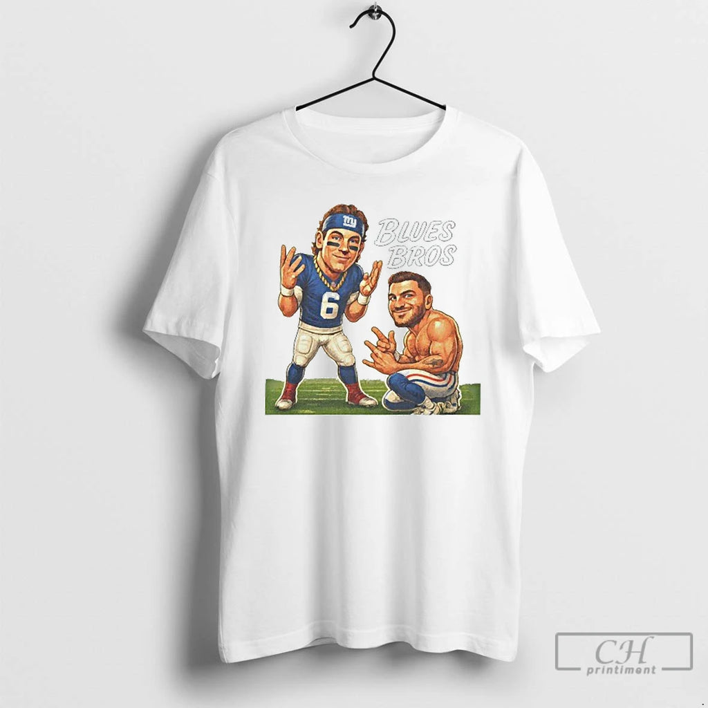 Classic Blues Bros Jaxson Dart And Cam Skattebo New York Giants Mens White Tee