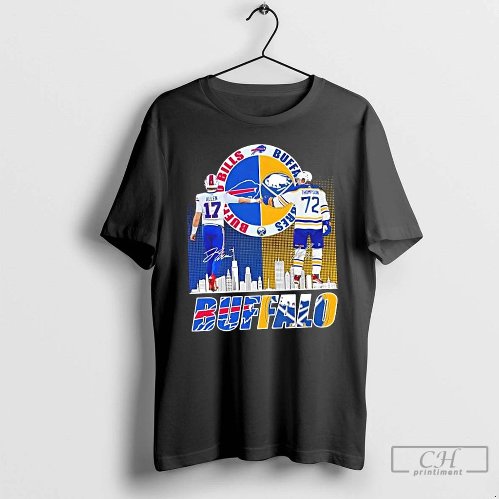 Classic Buffalo Sports Allen Bills X Thompson Sabres Skyline T Shirts Hoodie Longsleeve