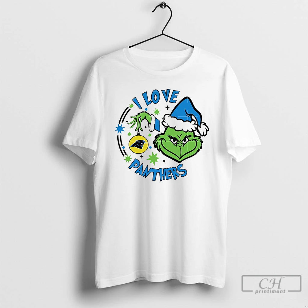 Classic Carolina Panthers X Santa Grinch I Love Panthers Christmas White T Shirts
