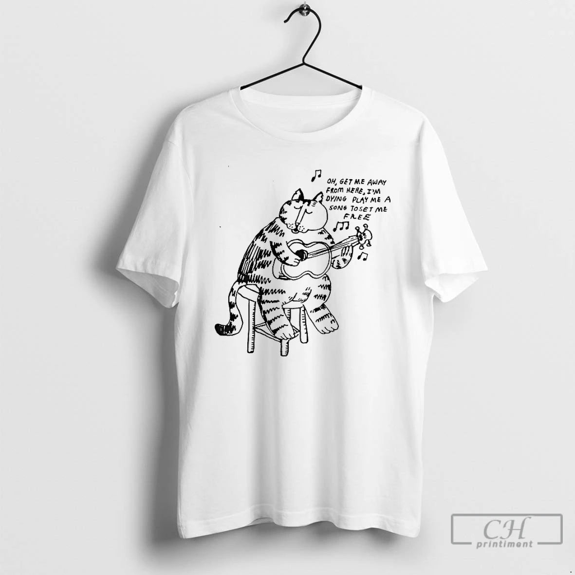 Classic Cat Playing Guitar Get Me Away From Here Im Dying A Song T Shirts