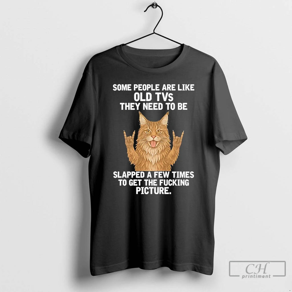 Classic Cat Some People Are Like Old Tvs They Need To Be Slapped T Shirts
