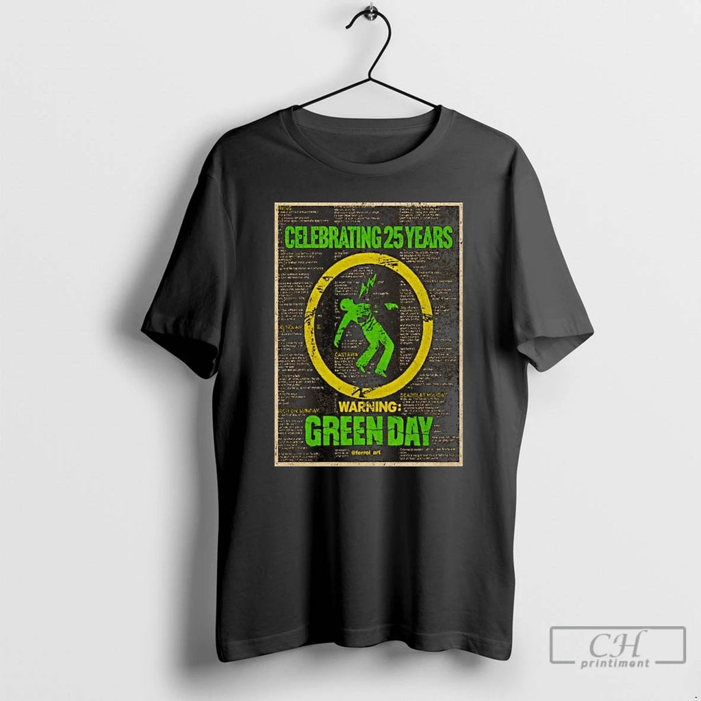 Classic Celebrating 25 Years Warning Green Day Long Sleve T Shirts Hoodie Longsleeve