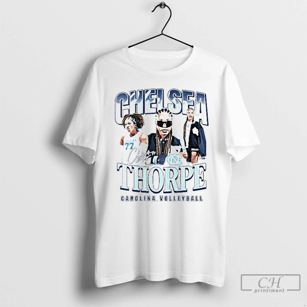 Classic Chelsea Thorpe North Carolina Tar Heels Womens Volleyball Graphic Mens White Tee T Shirts