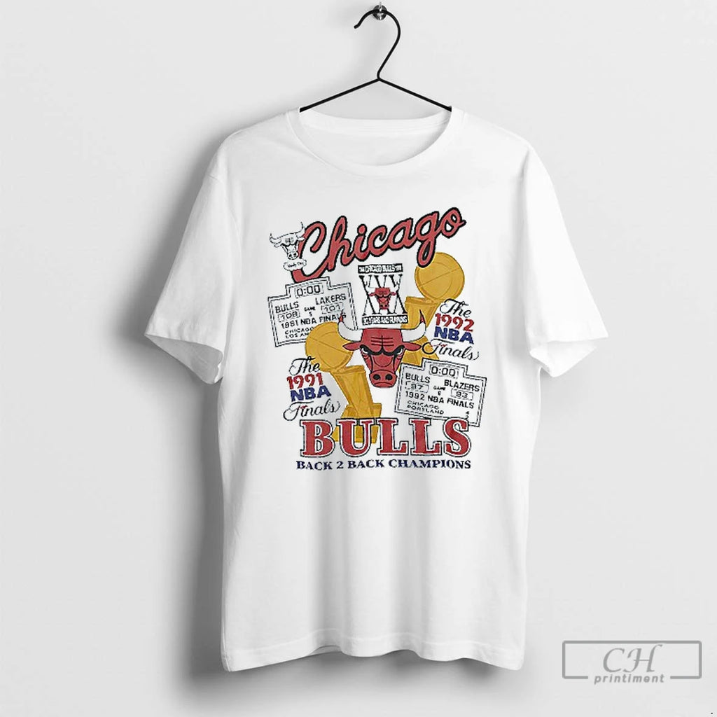 Classic Chicago Bulls Nba Champions Back 2 Back Champions 1991 1992 Mens White Tee
