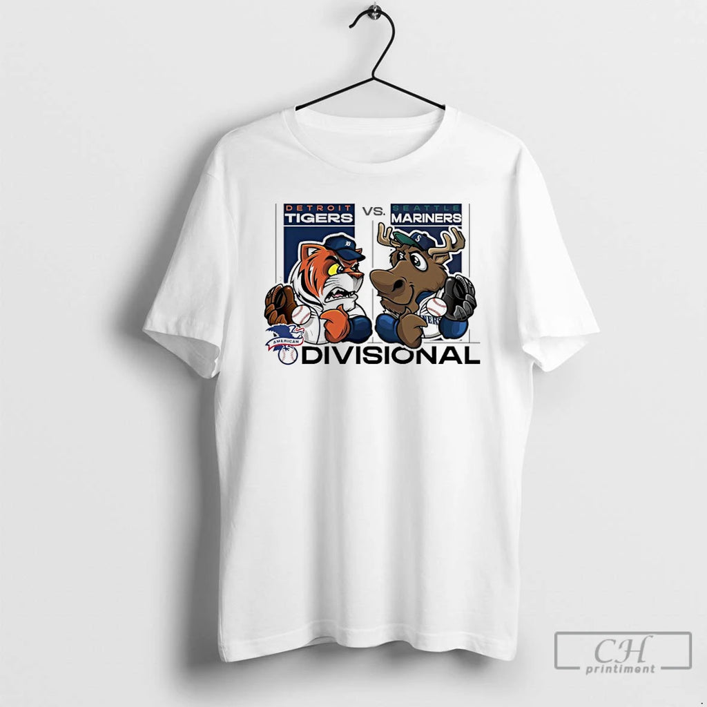 Classic Detroit Tigers Vs Seattle Mariners 2025 Al Divisional Series Mascot T Shirts Hoodie Longsleeve