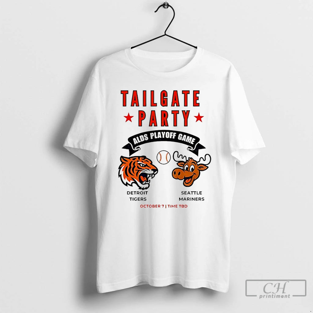 Classic Detroit Tigers Vs Seattle Mariners Alds Tailgate Party Playoff Game T Shirts Hoodie Longsleeve