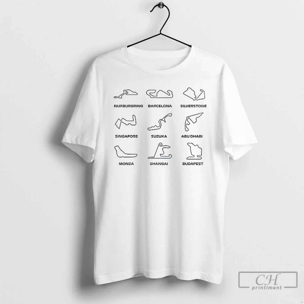 Classic F1 Track Circuit Bundle Motorsport Art For Racing Fans T Shirts Hoodie Longsleeve
