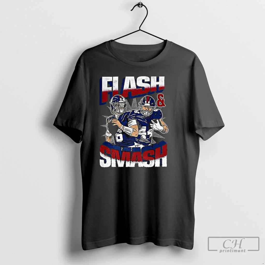 Classic Flash And Smash Jaxson Dart And Cam Skattebo New York Giants T Shirts