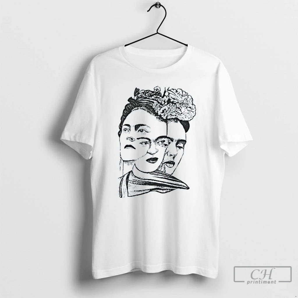 Classic Frida Kahlo Las Tres Fridas Faces Mens White Tee T Shirts