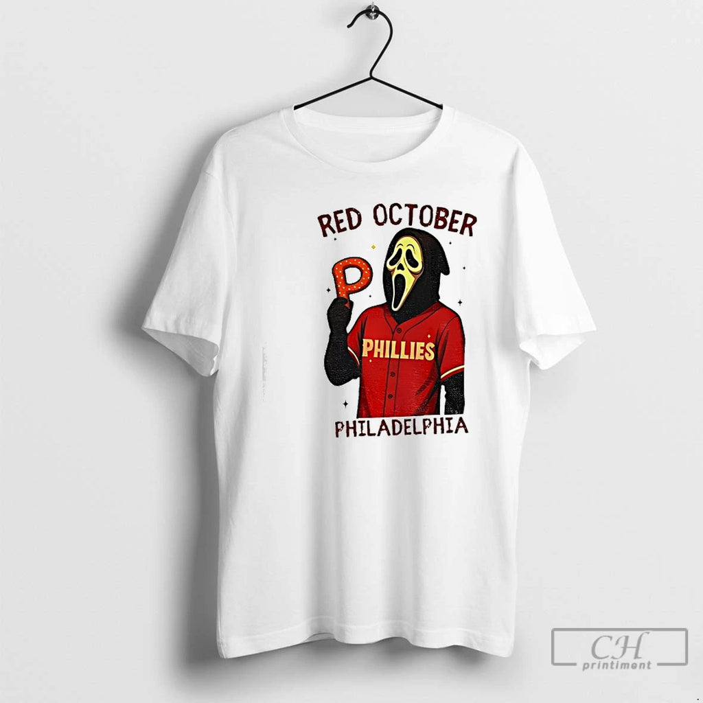 Classic Ghost Face Phillies Red October Philadelphia Baseball Halloween T Shirts