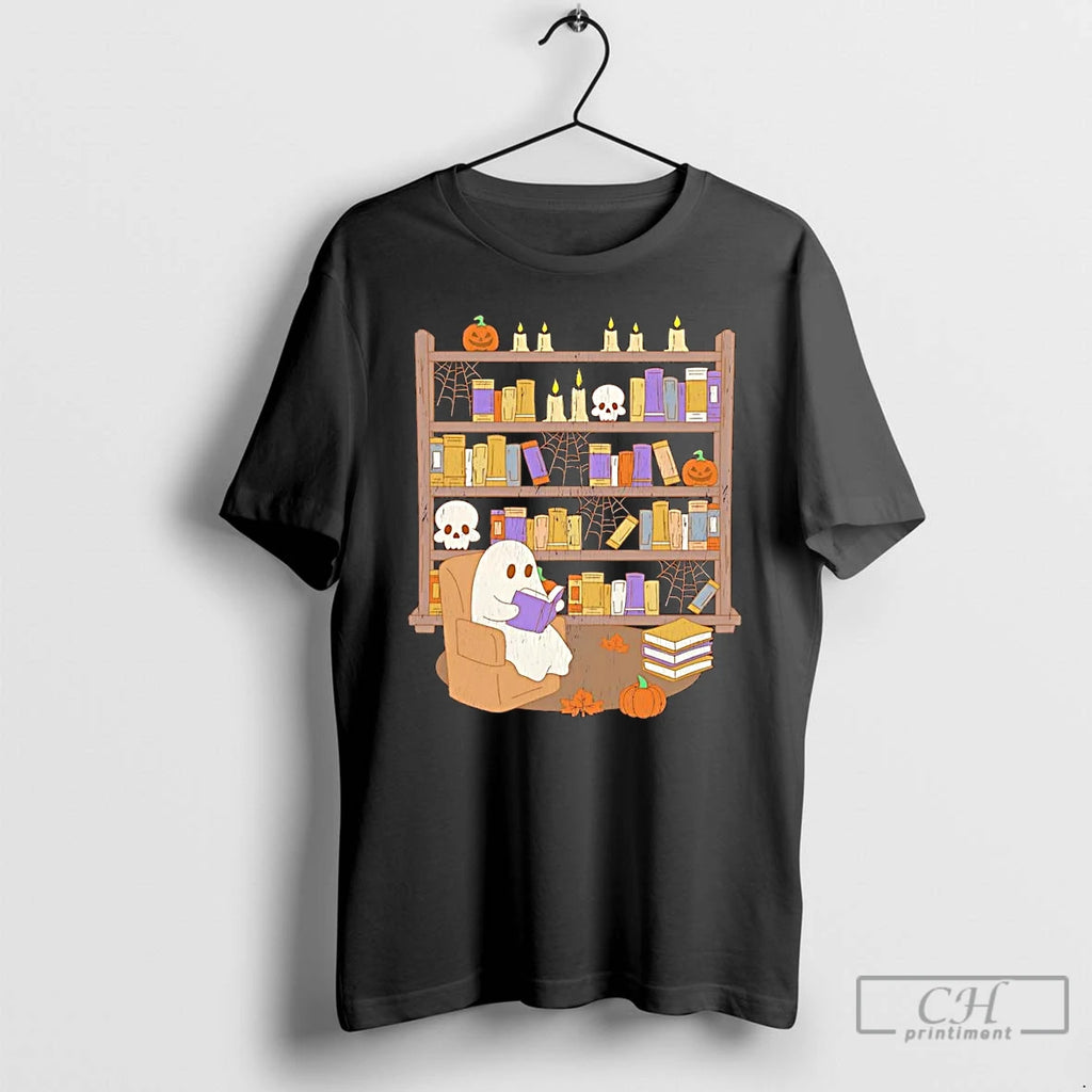 Classic Ghost Reading Book Library Halloween T Shirts Hoodie Longsleeve