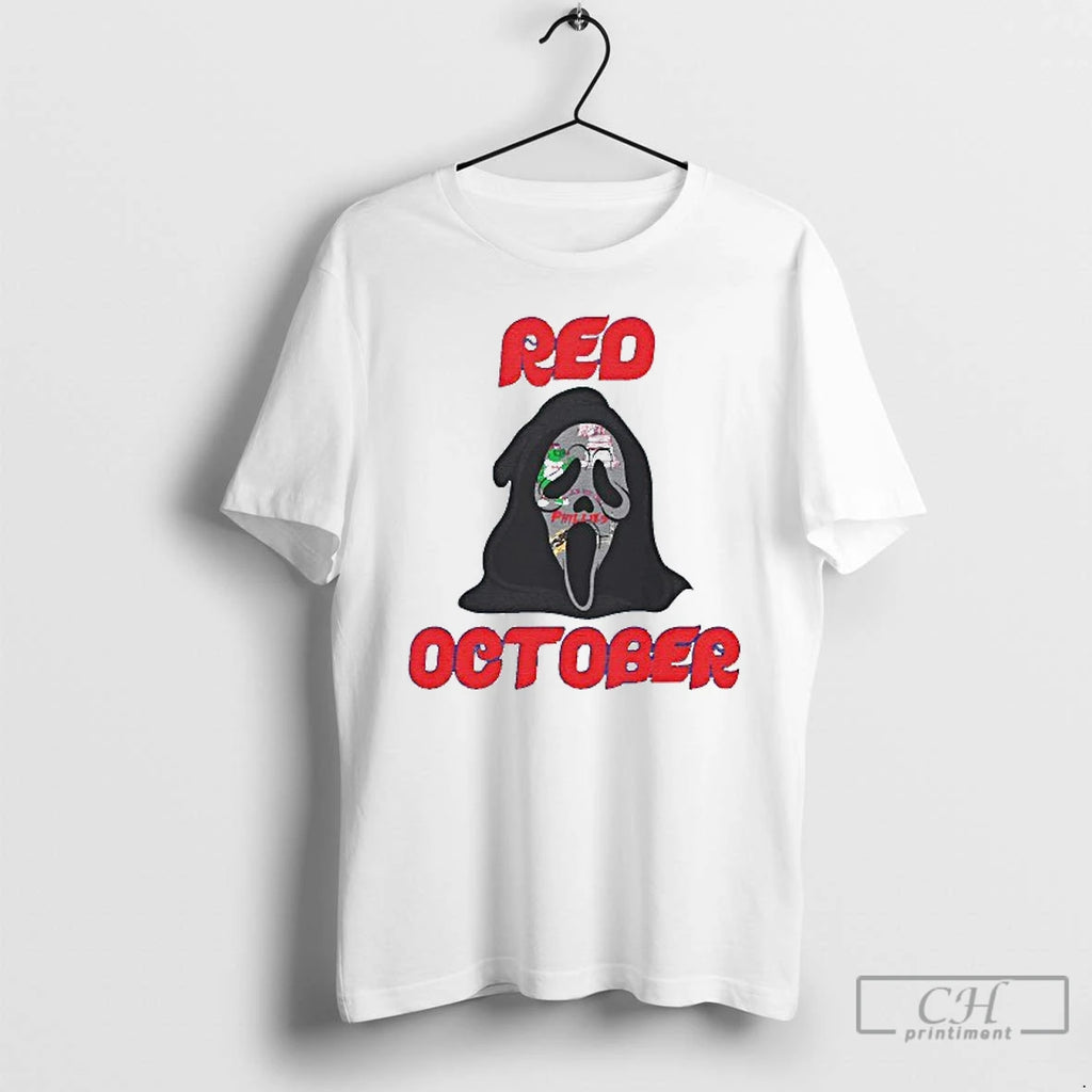 Classic Ghostface Red October Philadelphia Phillies Mens White Tee T Shirts