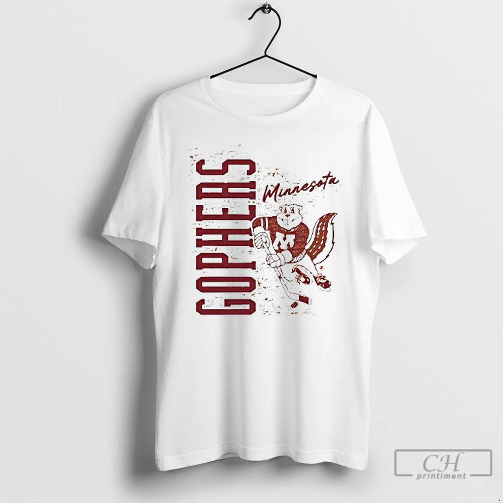 Classic Goldy Hockey State Minnesota Golden Gophers Mens White Tee T Shirts