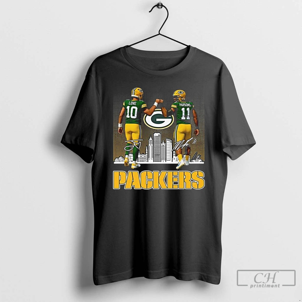 Classic Green Bay Packers Love And Parsons Skyline Signatures Long Sleve T Shirts