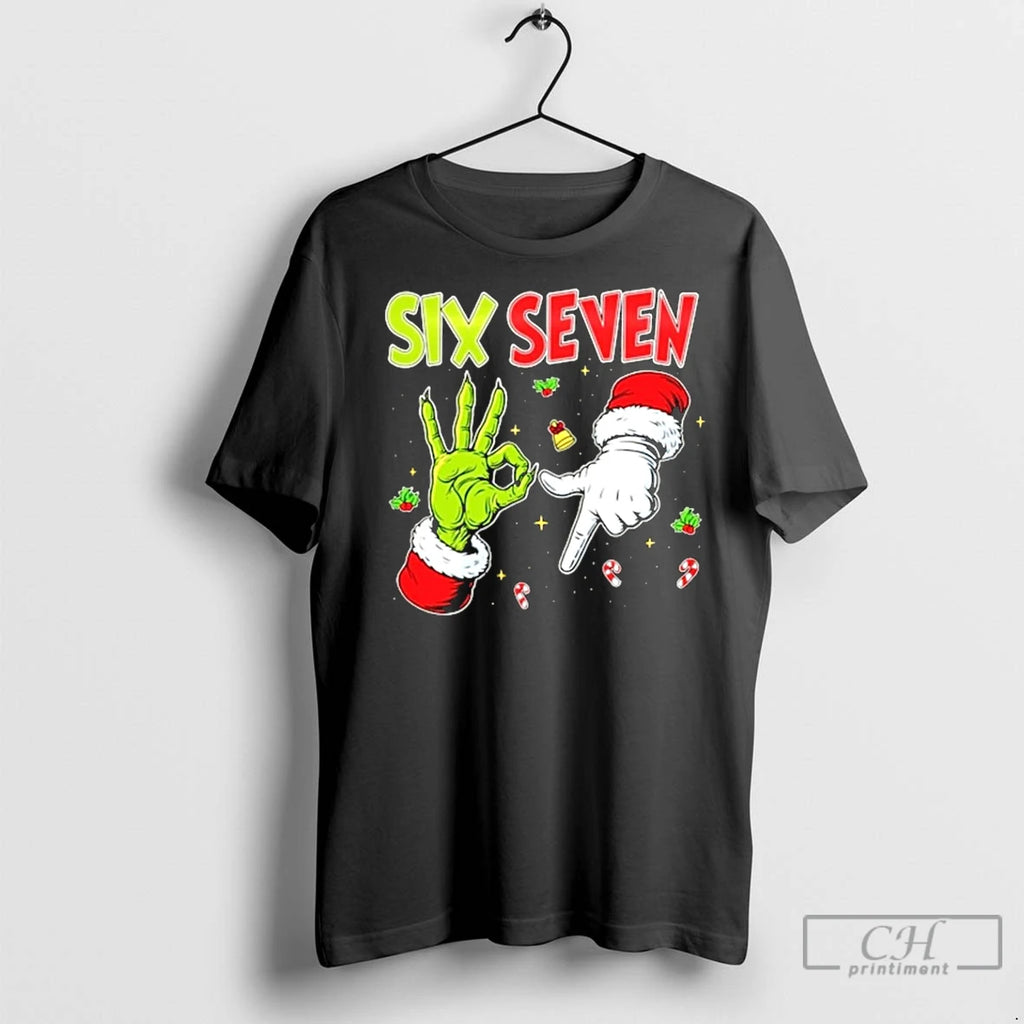 Classic Grinch And Santa Hands Six Seven Christmas