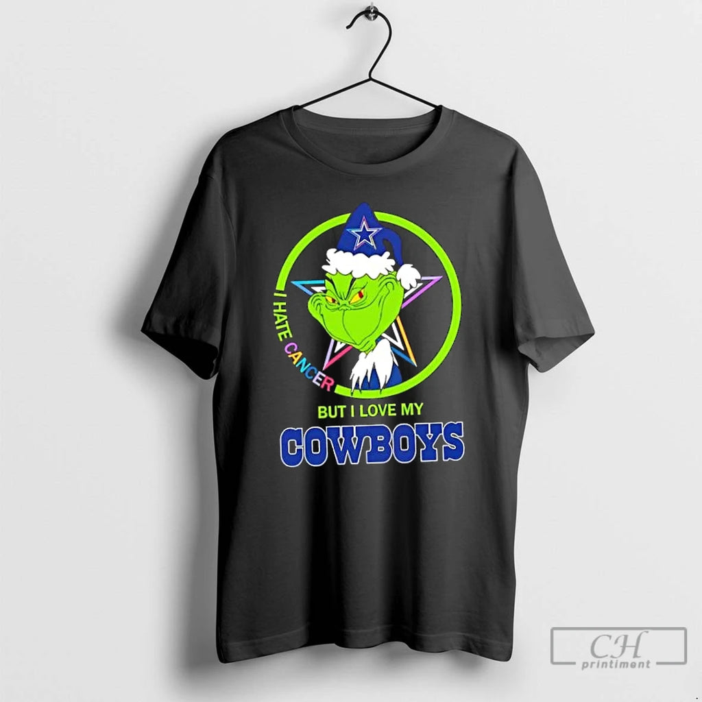 Classic Grinch I Hate Cancer But I Love My Dallas Cowboys Football T Shirts