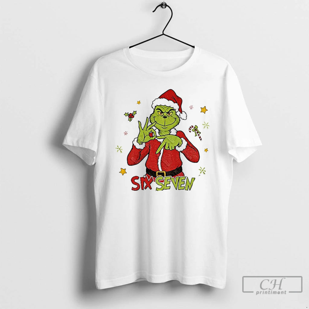 Classic Grinch Santa Six Seven 6 7 Meme Funny Christmas T Shirts