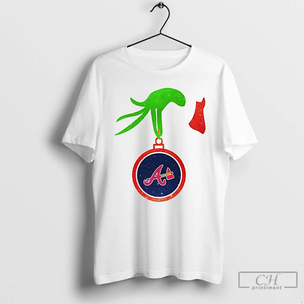 Classic Grinch Hand Holding Atlanta Braves Christmas T Shirts Hoodie Longsleeve