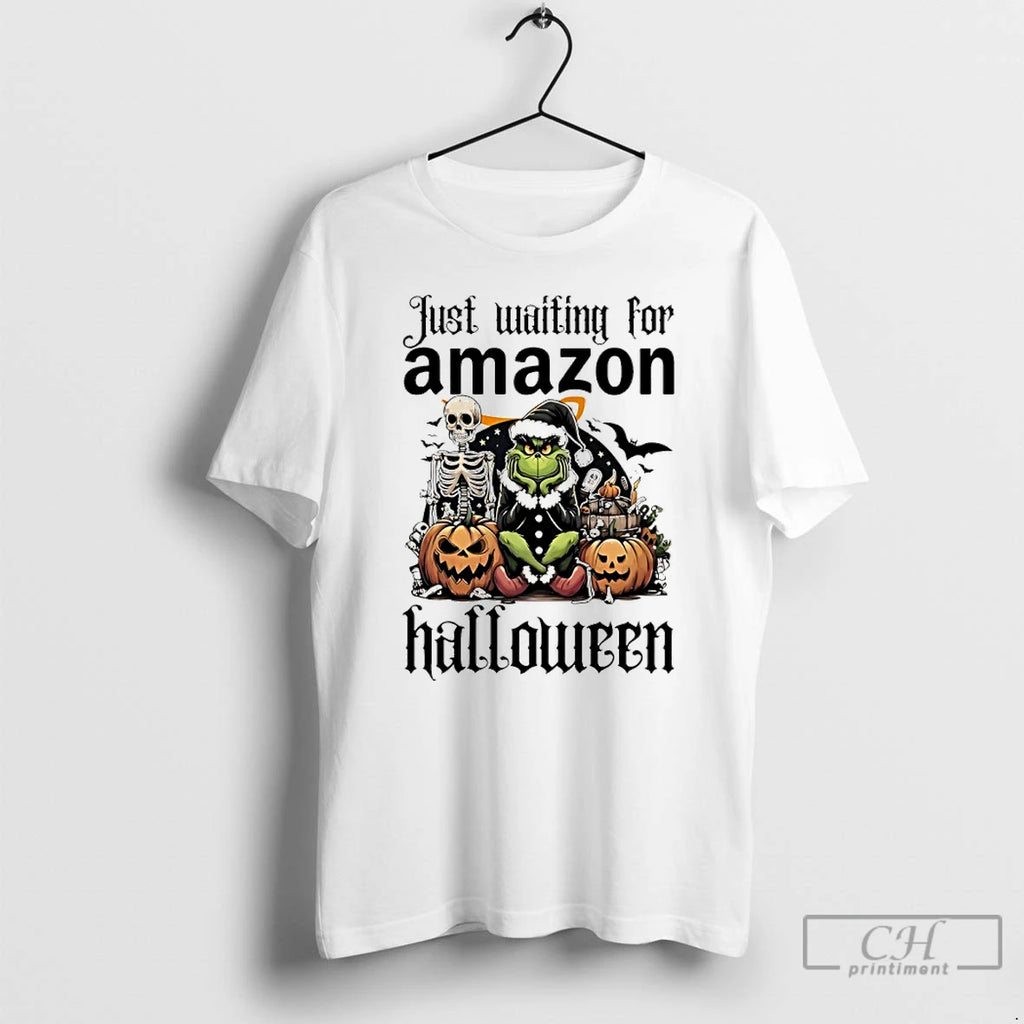 Classic Grinch Just Waiting For Amazon Pumpkin Halloween 2025 T Shirts Hoodie Longsleeve